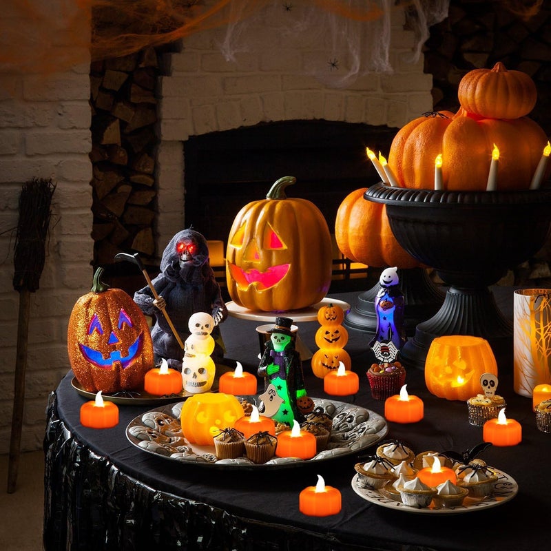 CESOF Pumpkin Tea Lights Decorations Fall Decor, 24 Pack LED Orange Pumpkin Lights Flameless Candles Battery Operated, Halloween Thanksgiving Flickering Tealight Candle for Home Table Indoor Party - Image 5